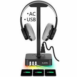 Rgb Headphone Stand With USB Charger Kafri Desk Gaming Headset Holder Hanger Rack With 3 USB Charging Port And 2 Outlet - Suitable For