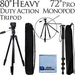 72 Inch Elite Series Full Size Camera Tripod for DSLR Cameras//Camcorders Elite Series Professional Universal Tripod Dolly with One-Step Easy Lock System /& eCostConnection Microfiber Cloth