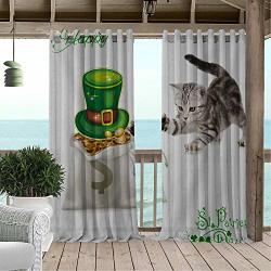 Linhomedecor Gazebo Waterproof Curtains Happy St. Patricks Day Clover Cat Touch Hat Co S Multicolor Porch Grommets Adjustable Curtain 96 By 72 Inch