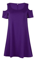 Womens Swing Dress Cold Shoulder Tops With Pockets Large Deep Purple