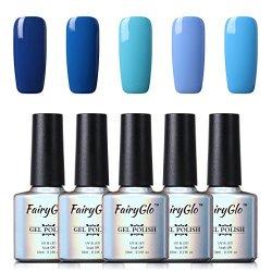 Fairyglo Nail Polish Uv LED Gel Nails Art Soak Off Sensational Manicure Starter Kit Gift Set 5PCS Blue Colour 10ML 003