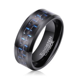 Men's Blue & Black Fiber Black Tungsten Ring OY-R-154 - 13