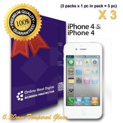 Obidi - Apple Iphone 4S 4 Screen Protector Tempered Glass - Obd Retail Packaging Pack Of 3
