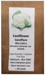 Heirloom Veg Seeds - Cauliflower - Marzatico White