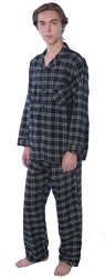 Beverly Rock B7 Men's Brushed 100% Cotton Flannel Plaid Pajama Set FPJ01 Black white 1X