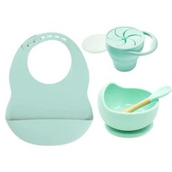 4AKID Silicone Baby Feeding Set 4 Piece - Assorted Colours - Mint Green