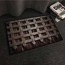 Pet Door Mat Medieval Medieval Wooden Castle Wall And Gate Greek Style Mid-century Designed Artwork Print With Anti-slip Support W35 XL59 Grey