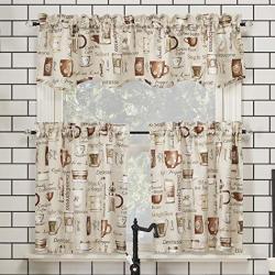 No. 918 Bristol Coffee Shop Semi-sheer Rod Pocket Kitchen Curtain Valance And Tiers Set 54" X 24" 3-PIECE Ivory Off-white