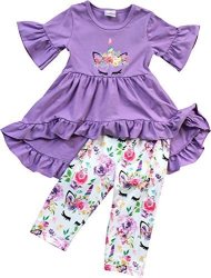 Collection Blunight Girls 2 Pieces Pant Set Unicorn Floral Summer Easter Dress Outfit Clothing Set Purple 3T S 501295