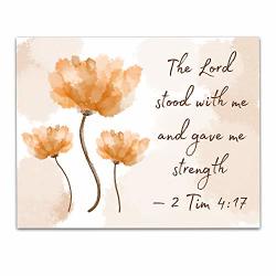 2 Timothy 4:17 - Bible Quotes Canvas Wall Art - Christian Scripture Living Room Wall Decor -the Lord Stood With Me- Orange Flower Aesthetic