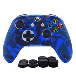 Hikfly Silicone Gel Controller Cover Skin Protector Kits For Xbox One Controller Video Games 1 X Controller Camouflage Cover With 8 X Thumb Grip Caps Blue