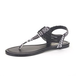 Dream Pairs Spparkly Women's Elastic Strappy String Thong Ankle Strap Summer Gladiator Sandals Black Multi Size 6