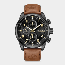 Timberland Men&apos S Henniker II Black Plated Brown Leather Chronograph Watch