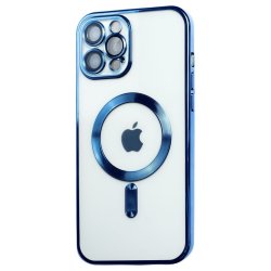 Apple Clear Electroplated Magsaf Cover With Lens Protector For Iphone 14 Pro Max- Blue
