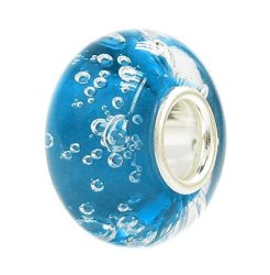 Sterling Silver Blue Bubble Glass European Style Glass Bead Charm