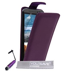 Yousave Accessories Htc One M9 2015 Case Purple Pu Leather Flip Cover With MINI Stylus Pen
