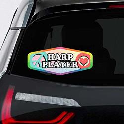Makoroni - Peace Love Harp Player Music Car Laptop Wall Sticker Decal - 8 By 4 Inc.