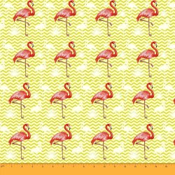 Soimoi Decorative Flamingo Bird Print 58" Wide Cotton Cambric Fabric 1 Yard-pale YELLOW|CM-MIN-BRD2B