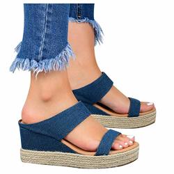 Womens Slide Sandals Ulanda Women's Slip On Peep Toe Backless Platform Sandals Slide Wedge Sandal Blue