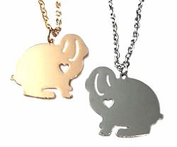 All Things Bunnies Lop Rabbit With Heart Necklace - 2 Colors Silver
