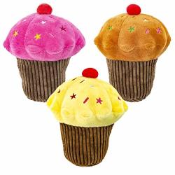 Giftable World Metropawlin Pet 6 Inch Plush Pet Toy 3 Assorted Cupcakes With Squeakers Dog Chew Toy