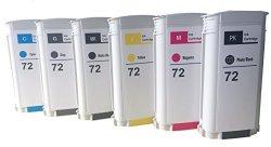 Tyjtyrjty 130ML 6PCS Compatible Ink Cartridge For HP72 For Hp Designjet T1100 T1200 T2300 T610 T790 Printer 6 Pack Mbk Pbk C M Y G