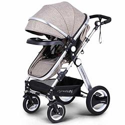 Belecoo Baby Stroller For Newborn And Toddler - Convertible Bassinet Stroller Compact Single Baby Carriage Toddler Seat Stroller Luxury Stroller With Cup Holder Linen Khaki