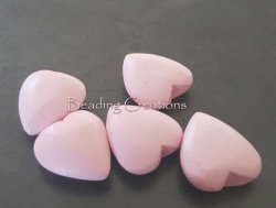 Designer - Hand Painted - Natural Wooden Heart Beads - Baby Pink - 20X22MM