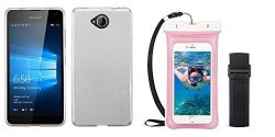Combo Pack Glossy Transparent Clear Candy Skin Cover For Microsoft Lumia 650 And Universal Pink Waterproof Pouch With Lanyard And Armband For Apple Iphone