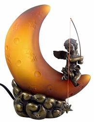 Moon With Fishing Angel Cherub Lamp 10 Inch