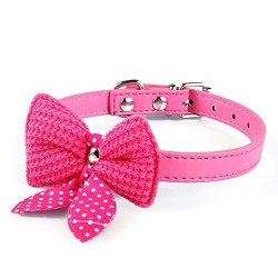 Bestpriceam Tm Hot Cute Knit Bowknot Adjustable Pu Leather Dog Puppy Pet Collars Necklace Hot Pink