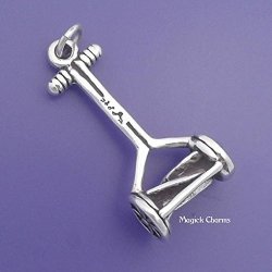 Sterling 3-D Push Lawn Mower Garden Tool Charm Pendant - LP3066 Jewelry Making Supply Pendant Bracelet Diy Crafting By Whole Charms