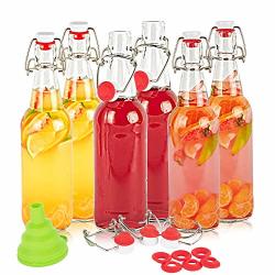 Swing Sxuda Top Glass Bottles Bpa-free 16OZ Flip Top Airtight Brewing Bottle 6 Pack With Free 3 Stoppers 1 Funnel 6 Bonus Gaskets For