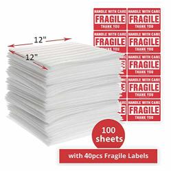 Bubble Wrap Moving Supplies For Packing Foam Sheets Shipping Materials Enko 12" X 12" 100-PACK Foam Wrap Sheets Protect Glasses China Dishes For Moving Shipping Packing & Storing With 40PCS Of Fragile Labels