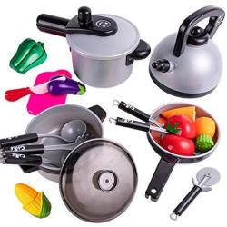 IPlay ILearn Kids Kitchen Pretend Play Toys Cooking Set Pots And Pans Cookware Playset Healthy Cutting Vegetables Knife Utensils Learning Gift For 2 3