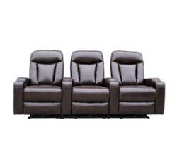 Electric Recliner Chair 3 Seater Lounger Sofa Home Office Theater Cinema Sleeper Couch - Brown
