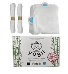 Hooded Baby Towel & Washcloth Set The Original Yogii Blue Ear 3-PIECE Bath Set 100% Bamboo 600GSM Extra-thick For Infant