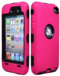 Ipod Touch 4 Case Bastex Hybrid Rugged Outer Hot Pink Silicone Cover Hard Black Inner Shell Case For Apple Ipod Touch 4