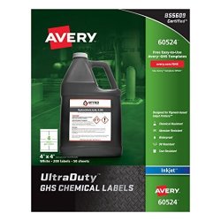 Avery Ultraduty Ghs Chemical Labels For Pigment Inket Printers Waterproof Uv Resistant 4"X4" 200PK 60524