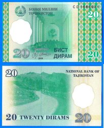 Tajikistan 20 Dirams 1999 Unc Mount Dirams Dirham Dirhams Asia Banknote