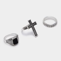 Men&apos S Gothic Cross Silver Ring Set