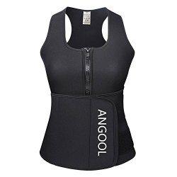 Angool Women's Waist Trainer Belt Neoprene Sauna Suit Tank Top Vest Black Medium