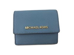 Michael Kors Jet Travel Leather Credit Card Case Id Key Holder Wallet In Sky