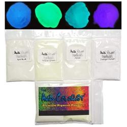 Glow In The Dark Pigment Powder - Neutral In Daylight 4 Color Glow Powder Pack 15G Each Sky Blue Yellow Green Aqua Indigo Violet