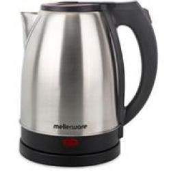 Mellerware Rio Cordless Brushed Stainless Steel 360 Degree Kettle -1.8 Litre Capacity 1500W Power Stainless Steel Construction Concealed Heating Element Boil Dry Protection Retail