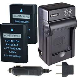 Ecoefficiency 2 Pack Of Fully Decoded EN-EL14 EN-EL14A Batteries And Charger For Nikon D3400 D5600 Digital Slr Camera