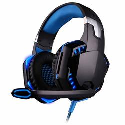 XHN Gaming Headset with Mic for PC PS4 Surround Sound Stereo Gaming Headset with Mic and Deep Bass Surround Sound-Blue