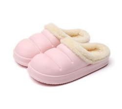 Fashion Kids And Adult Warm Winter Plush Thick Heel Slipper Shoes - Trendy - Pink - UK 4