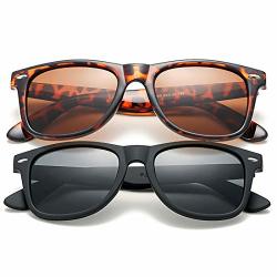 Coasion Classic Polarized Sunglasses For Men Women Retro UV400 Brand Designer Sun Glasses Matte Black Frame grey Lens + Tortoise Frame brown Lens