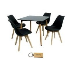 Dining Suite Set - Square Dining Table With Four Padded Chairs - Black + Keyring